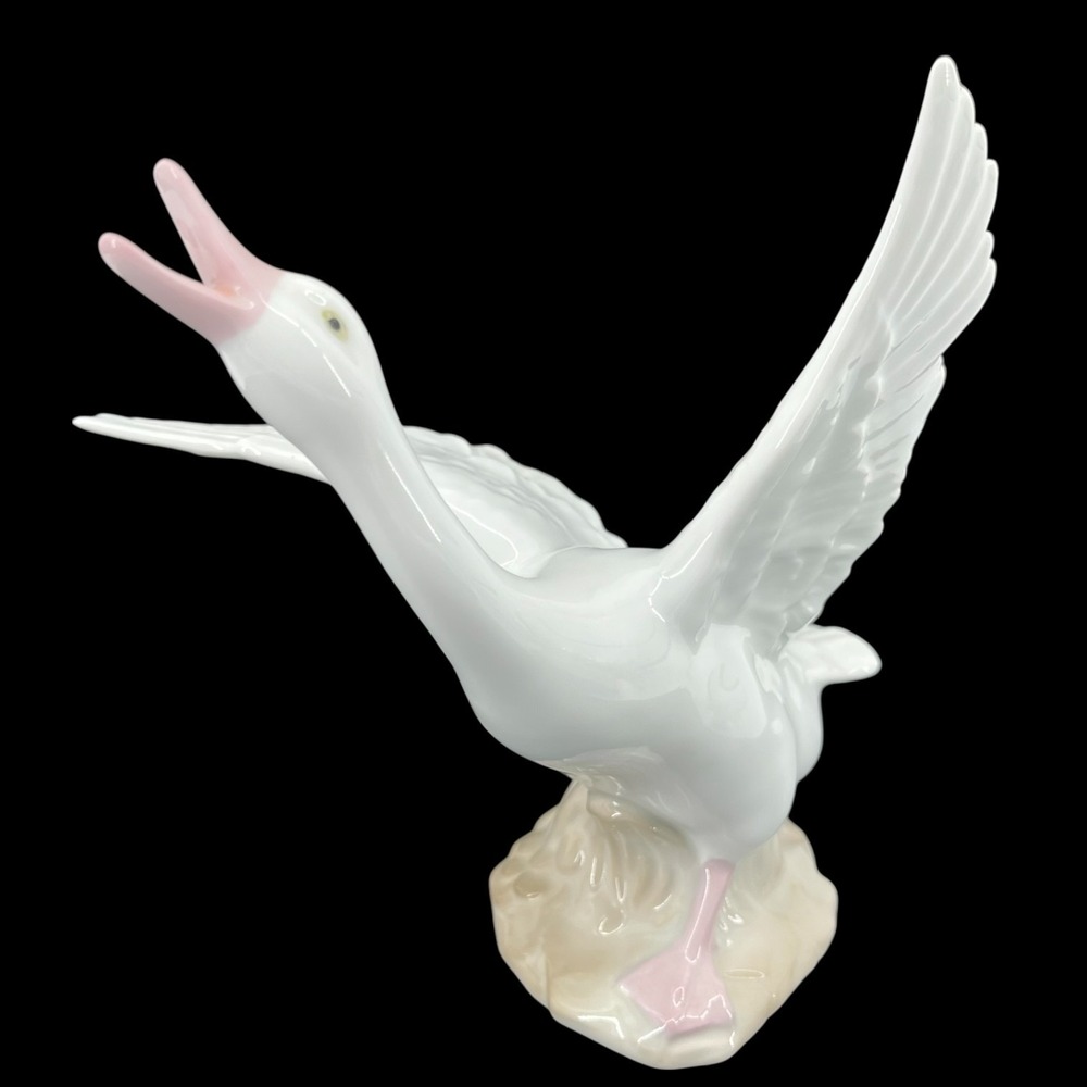Vintage KPM Porcelain Duck Figurine White Pink Beak Wings Outstretched Germany